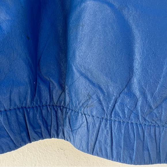 90s Blue Leather Zip Up Jacket - Picture 12 of 16